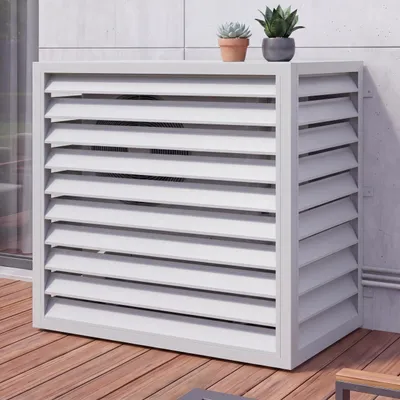 Immagine prodotto di Copertura per impianto di climatizzazione/scambiatore di calore HWC-O43, copertura per griglia di protezione, metallo 111x127x65 cm ~ grigio-bianco