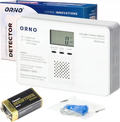 Obrázok produktu pre Detektor oxidu uhoľnatého ORNO OR-DC-633, 1 x 9V DC, LCD, tlačidlo TEST, biely
