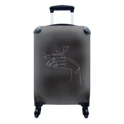 Produktbild von MuchoWow® Koffer Handgepäck Trolley Rollkoffer Kleine Reisekoffer mit 4 Rollen - Lippen - Hand - Strichzeichnung - Cabin Size < 55x40x23 cm & 55x40x20 cm - Fotokoffer - Kabinenkoffer - Boardgepäck - Reise-Box - Reisekoffer - Reisegepäck - Koffer mit Bild - Trolley für Kinder