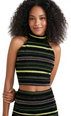 Produktbild von Damenbluse Desigual Schwarzes Oberteil mit Neon-Halfterstreifen L