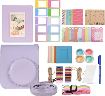 Zdjęcie produktu dla Zestaw akcesoriów do aparatów natychmiastowych Fujifilm instax mini 12 z torbą na aparat/paskiem do aparatu/albumem fotograficznym/klipsami do zdjęć/ramką na zdjęcia/naklejkami/długopisem i nie tylko