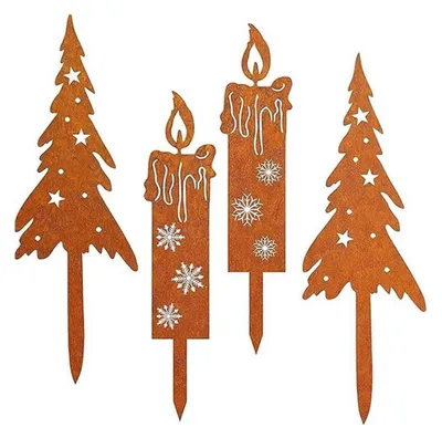 Produktbild von 4er Set Rost Weihnachtsbaum Kerzen Deko Outdoor Gartenstecker Roststecker Weihnachtsdeko Gartendeko Blumenstecker Weihnachten für Garten Balkon Grabschmuck 25 cm