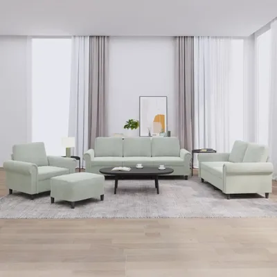 Produktbild von 4-tlg. Sofagarnitur mit Kissen Hellgrau Samt