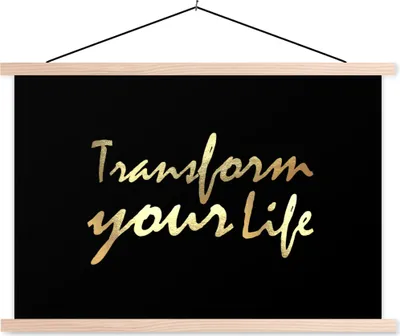 Produktbild von MuchoWow® Textilposter Zitat - Leben - Gold - Schwarz 60x40 cm mit holzfarbenen Rahmen - Bilder