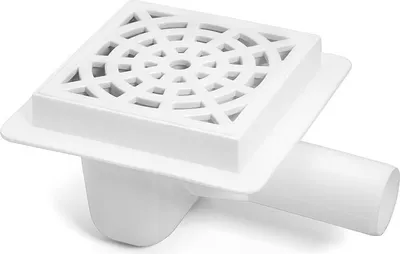Produktbild von Weißer Bodenablaufrost 150x150 mm, seitlicher Abgang 50 mm
