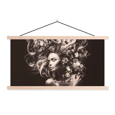 Produktbild von MuchoWow® Textilposter Blumen - Frau - Natur 60x30 cm mit holzfarbenen Rahmen - Dekoration