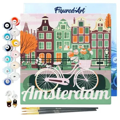 Productafbeelding van Mini schilderdoos met cijfers - Reisposter AMSTERDAM, 20 x 20 cm, geschikt voor een lijst