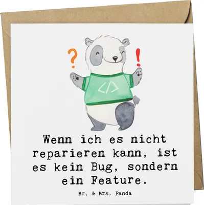 Produktbild von Mr. & Mrs. Panda Deluxe Karte Feature Charme - Weiß - Geschenk, Glückwunschkarte, Bug, Beruf, Berufsleben, Berufsalltag, doppelkarte, Softwareentwicklung, faltkarte