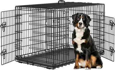 Produktbild von Hundekäfig 122 x 73 x 80 cm - zusammenklappbar mit 2 Türen - Hundebox mit Trennwand - ideal für Zuhause und unterwegs - Luxento