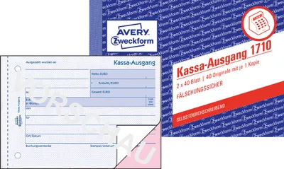 Produktbild von Avery Zweckform 1710, Kassa-Ausgang, A6 quer, selbstdurchschreibend, 2x40 Blatt