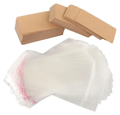 Obrázok produktu pre 100 sád kartičiek na náušnice, otvory na zavesenie, dizajn, priehľadné vrecko, kraftový papier, stojan na šperky pre darčekové balenie
