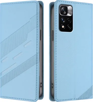 Produktbild von Hülle für Xiaomi Redmi Note 11 Pro+ 5G, Kunstleder Brieftaschen Handyhülle mit Kartenfach und Standfunktion Hellblau