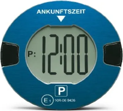 A digital parking disc with the time displayed.