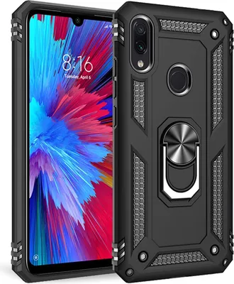 Produktbild von NALIA Ring Handy Hülle für Xiaomi Redmi Note 7, Case Cover Schutz Tasche Bumper Schwarz
