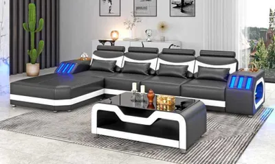 Produktbild von Sofa Ecksofa Ledersofa L Form Couch Sofas Schwarz Luxus Eckgarnitur LED