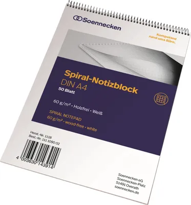 Zdjęcie produktu dla Soennecken Notizblock 1118 DIN A4 60g kariert 50Blatt weiß