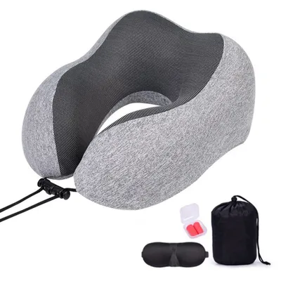 Produktbild von Nackenkissen Flugzeug Reisekissen Nackenhörnchen Reise Neck Pillow Travel Nackenstützkissen Orthopädisches Kissen 28x28x15 cm 4-teiliges Set