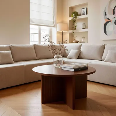 Immagine prodotto di Tavolino rotondo scandinavo 80 cm effetto legno scuro - Oviala Cassidy
