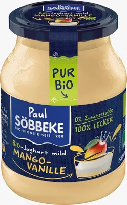 Produktbild von CREMIGER MANGO-JOGURT - VANILLE (3,8 % FETT IN DER MILCH)  500 g (GLAS) - SOBBEKE
