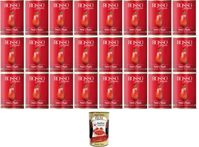 Produktbild von Rosso Gargano Pomodoro pelato di Puglia Geschälte Tomaten aus Apulien 24x400gr + Italian Gourmet polpa 400g