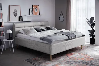 Produktbild von Meise Möbel Stauraumbett Lotte 160x200 cm | Bettkasten & Lattenrost | Webstoff Grau | Holzfuß eichefarbig