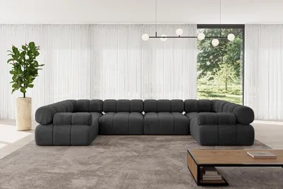 Produktbild von ALTDECOR Modulares Sofa Ecksofa in U-Form - Birno-U2 - 380x190x70 cm Schwarz Corner modular Sofa Eckcouch Couch Wohnlandschaft Cauchsofa Polstersofa