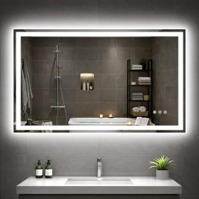 Produktbild von GIMBELEN LED-Badspiegel, 100 x 60 cm, 3 Lichtfarben, dimmbar, Touch-Schalter, beschlagfrei, IP44, Silber