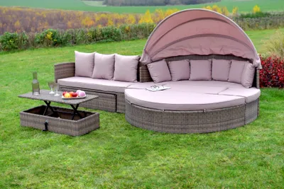Produktbild von Merxx Relaxinsel "Riva" Ø 180 cm mit Erweiterungsset, inkl. Kissen - Aluminiumgestell mit Kunststoffgeflecht Natur