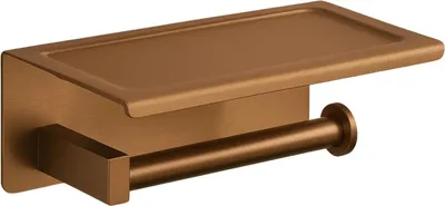 Immagine prodotto di Balneo | Porta rotolo di carta igienica con ripiano in acciaio inox rame| Porta rotolo di carta QUBE inox | Porta rotolo di carta igienica in metallo
