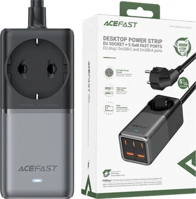 Immagine prodotto di Caricabatterie da tavolo Acefast Z2 Gan 75W Pd 3X Usb-C 2X Usb-A - Nero e grigio