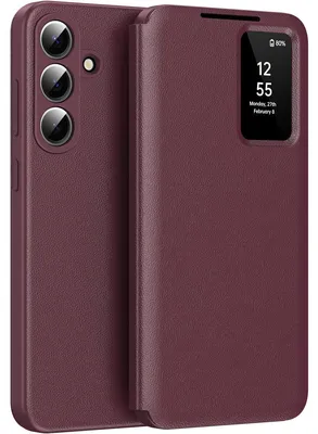 Produktbild von Leder Flip Case für Samsung Galaxy A57, Smart View Fenster Handyhülle mit Kartenfach Rot