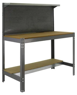 Produktbild von PROREGAL Werkbank BUFFALO mit Werkzeugwand und Ablage | HxBxT 84x150x61cm | Traglast 600kg | Grau
