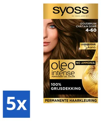 Obrázok produktu pre 5 ks trvalej farby na vlasy Syoss Oleo Intense 4-60 – Zlatohnedá – Výhodný balík – 5 kusov