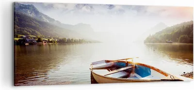 Produktbild von Bild auf Leinwand - Leinwandbild - Berge See Boot - 120x50cm - Wand Bild - Wanddeko - Wandbilder - Leinwanddruck - Bilder - Kunstdruck - Wanddekoration - Leinwand bilder - Wandkunst - AB120x50-3927