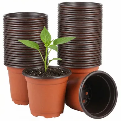 Image de Omgoods - Coffret de 100 pots en plastique pour plantes - Idéal pour les semis et les plantes (9 x 7,5 cm)