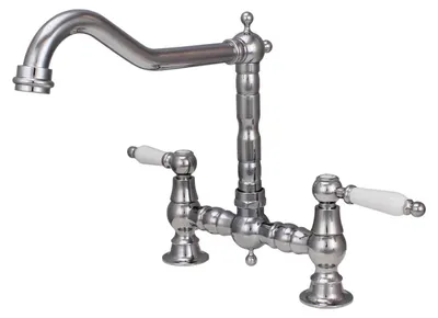 Productafbeelding van Keukenmengkraan, nostalgisch design, chroom met witte handgreep, merk Heritage, model Aquanello