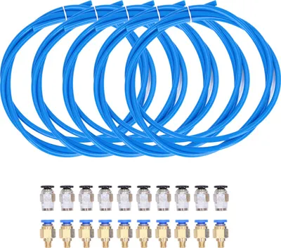 Obrázok produktu pre 5 ks PTFE hadičiek s 20 ks pneumatických spojok PC4‑M6 a PC4‑M10 pre 3D tlačiarne s vláknom 1,75 mm