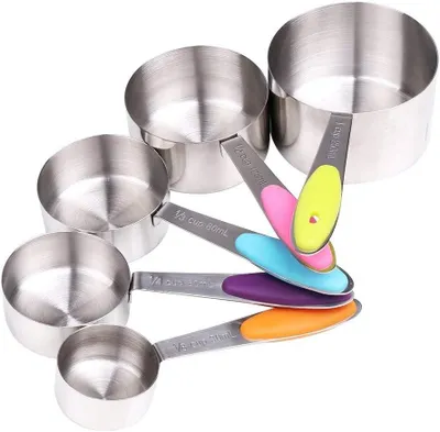 Immagine prodotto di Set di misurini in acciaio inossidabile, composto da 5 pezzi, con manico in silicone, per uso in cucina