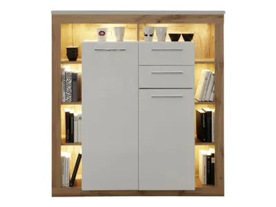 Produktbild von trendteam Wohnen Highboard Rock Wotan Eiche NB + Weiß Melamin/Weiß Hochglanz 121 x 128 x 40 cm