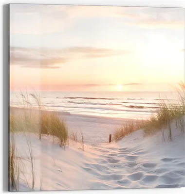 Produktbild von DEQORI Glasbild Echtglas 50x50 cm 'Abendruhe am Strand' Wandbild Bild modern Deko