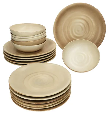 Produktbild von CLAY BEIGE 18tlg Tellerset beige Essteller Suppenteller Kuchenteller