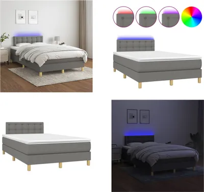 Produktbild von vidaXL Boxspringbett mit Matratze & LED Dunkelgrau 120x200 cm Stoff - Boxspringbett - Boxspringbetten - Bett - Schlafzimmermöbel