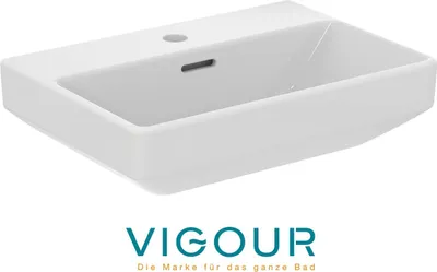 Produktbild von VIGOUR DERBY V3 edge Handwaschbecken 50x35cm PflegetectPlus mit Hahnloch und Überlauf, weiss
