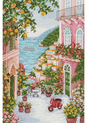Image de Kit de broderie au point de croix compté Luca-S « Positano, Italie », 17,5 x 26 cm
