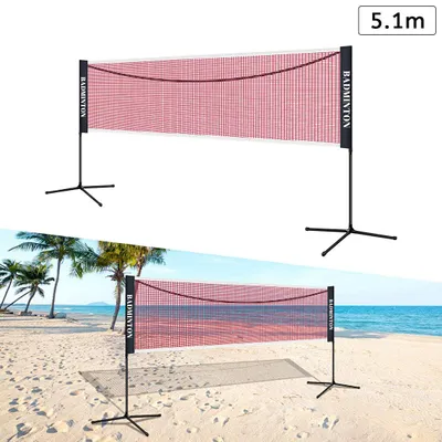 Produktbild von Vigevee 5,1m Badminton- & Tennisnetz, 3-fach höhenverstellbar 91-115-155cm mit Drehschalter, Polypropylen Netz & Verzinktes Gestell