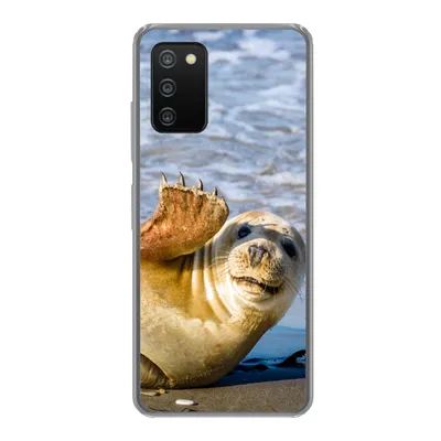 Produktbild von MuchoWow® Handyhülle Schutzhülle Hülle für Samsung Galaxy A03s Robbe - Lustig - Schaukel - Kinder - Jungen - Mädchen - Kind Silikon Softcase Handy Hülle - Schutz