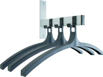 Produktbild von Wandgarderobe mit 3 Haken & 3 Kleiderbügel | HxBxT 20x5x24cm | Aluminium / Schwarz-Silber