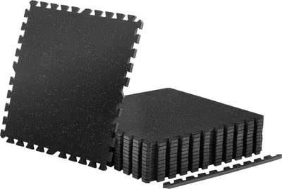 Immagine prodotto di SucceBuy 12 x tappetino puzzle tappetino protettivo per pavimenti 610 x 610 x 14 mm, tappetino in schiuma EVA ad alta densità, tappetino fitness ad incastro tappetino ginnastica tappetino sportivo, tappetino da allenamento (nero) con puntini grigi