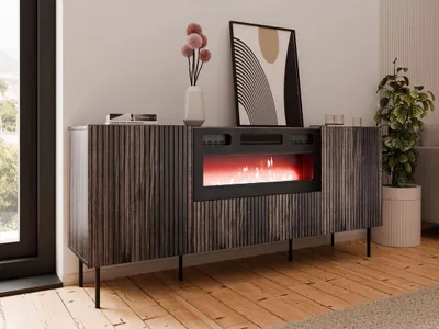 Image de Commode combinée avec cheminée électrique ANGET - noyer