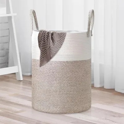 Produktbild von PolkaHome® Waschkorb aus Baumwollseil, 60 l, große Spielzeugkiste für Kinder mit Griffen, faltbarer Aufbewahrungskorb, Wäschekorb, 38 x